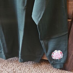 Hanes EcoSmart Dark Green Sweatshirt.  With Christian Patches.  Large & Cozy.